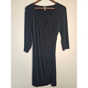 [Elegant] Travelers by Chico's Wrap Dress size 8 Black 3/4 Sleeve Ruched Petite
